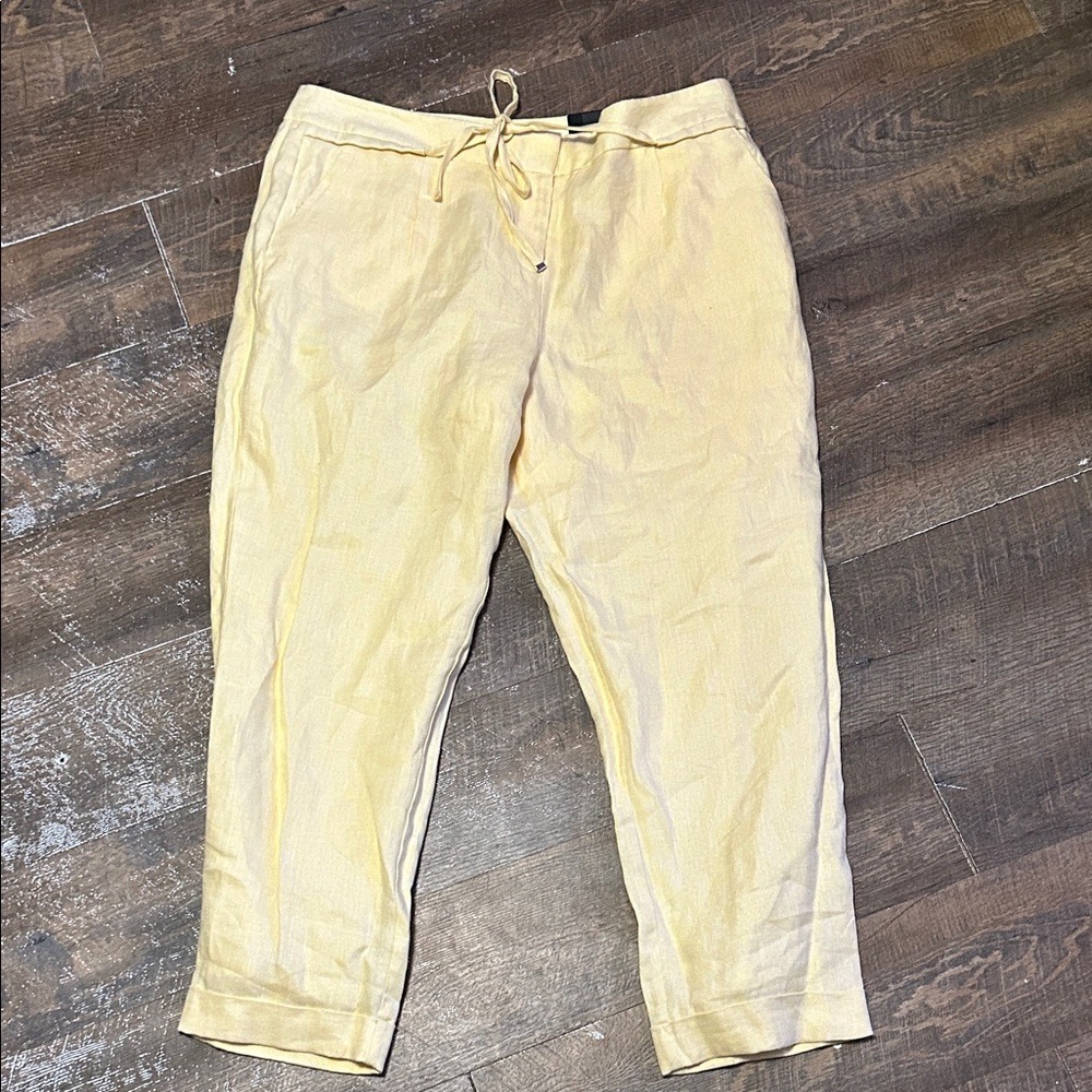 The Limited Pale Yellow 100 % Linen Drawstring Chinos Size‎ 14 NEW  Cuffed Ankle